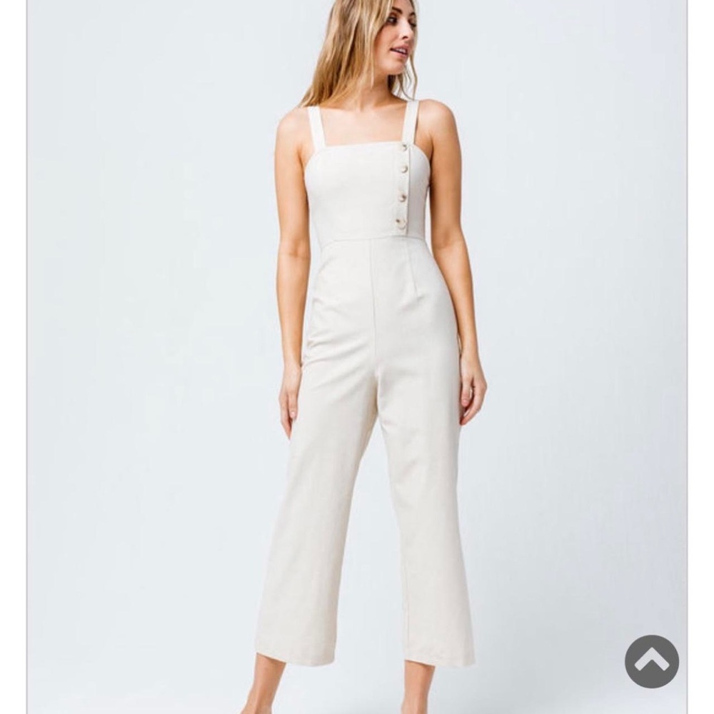 Sky and Sparrow Women's Linen Button Front White and Cream Jumpsuit Size M